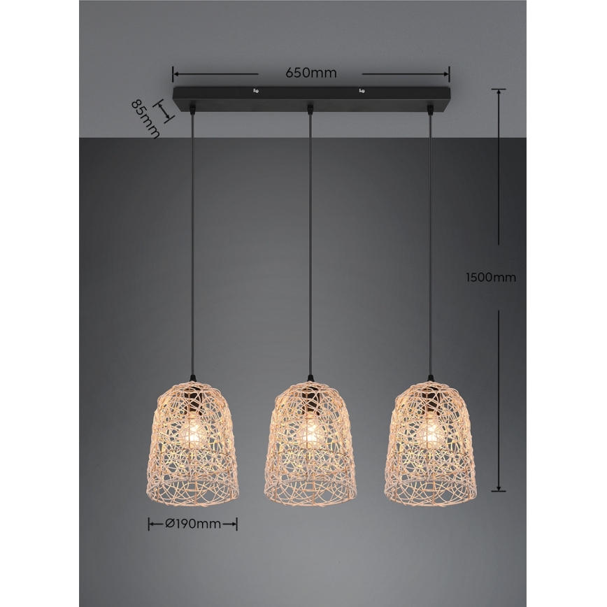 Reality - LOVIS Cable Pendant 3xE27/40W/230V Black