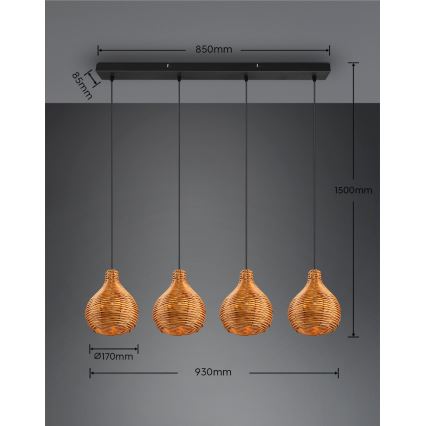 Reality - SPROUT Cable Pendant Light 3xE14/40W/230V Brown/Rattan