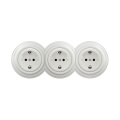 Reblig - 3-Gang Retro Schuko Wall Socket with Frame, 230V, White Ceramic