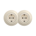 Reblig - Double Retro Household SCHUKO Socket with Frame, 230V, Beige