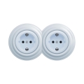 Reblig - Double retro household Schuko socket with frame 230V blue
