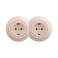 Reblig - Double retro household SCHUKO wall socket with frame 230V vintage pink