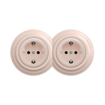 Reblig - Double retro household SCHUKO wall socket with frame 230V vintage pink