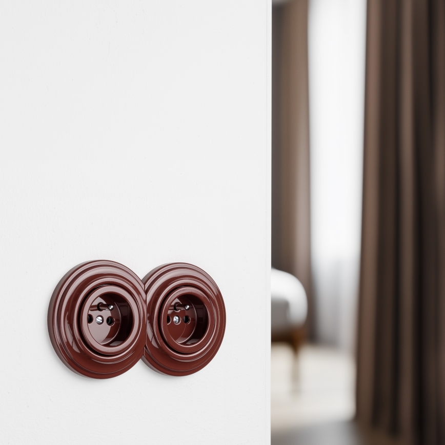 Reblig - Double Retro Residential Socket with Frame 230V, Brown