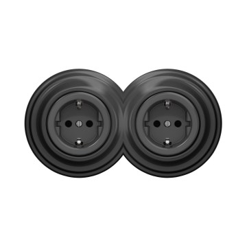 Reblig - Double Retro SCHUKO Wall Socket with Frame, 230V, Anthracite