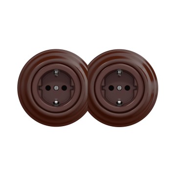 Reblig - Double retro Schuko wall socket with frame, 230V, brown