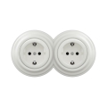 Reblig - Double Retro Schuko Wall Socket with Frame, 230V, Ceramic, White