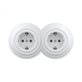 Reblig - Double Retro SCHUKO Wall Socket with Frame, 230V, Snow White