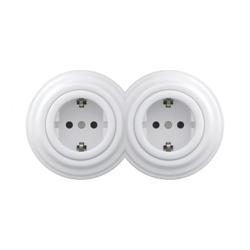 Reblig - Double Retro SCHUKO Wall Socket with Frame, 230V, Snow White