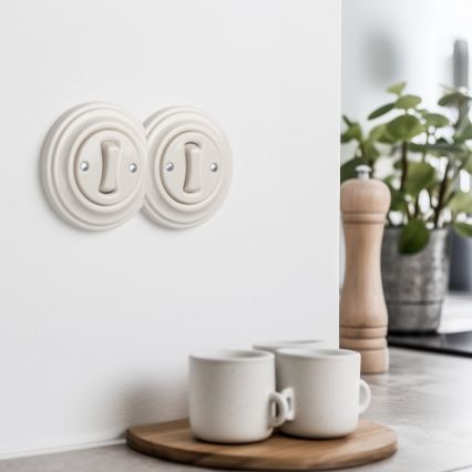 Reblig - Double Retro Single-Pole Switch with Frame No. 1, Beige