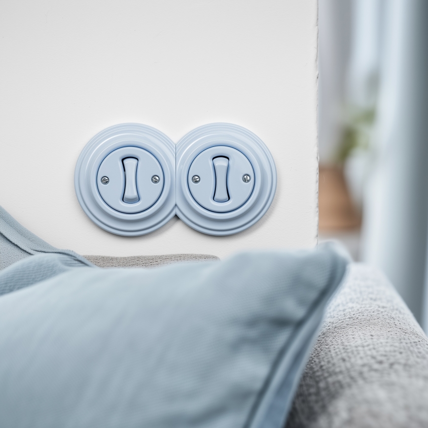 Reblig - Double retro single-pole switch with frame No. 1, blue