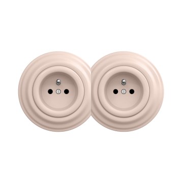 Reblig - Double retro wall outlet with frame 230V, vintage rose