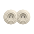 Reblig - Double Retro Wall Socket with Frame, 230 V, Beige