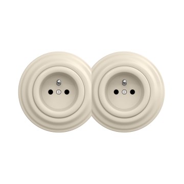 Reblig - Double Retro Wall Socket with Frame, 230 V, Beige