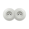 Reblig - Double Retro Wall Socket with Frame, 230 V, White Ceramic