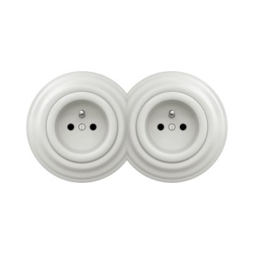 Reblig - Double Retro Wall Socket with Frame, 230 V, White Ceramic