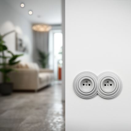 Reblig - Double Retro Wall Socket with Frame, 230 V, White Ceramic