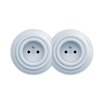 Reblig - Double retro wall socket with frame, 230V, blue