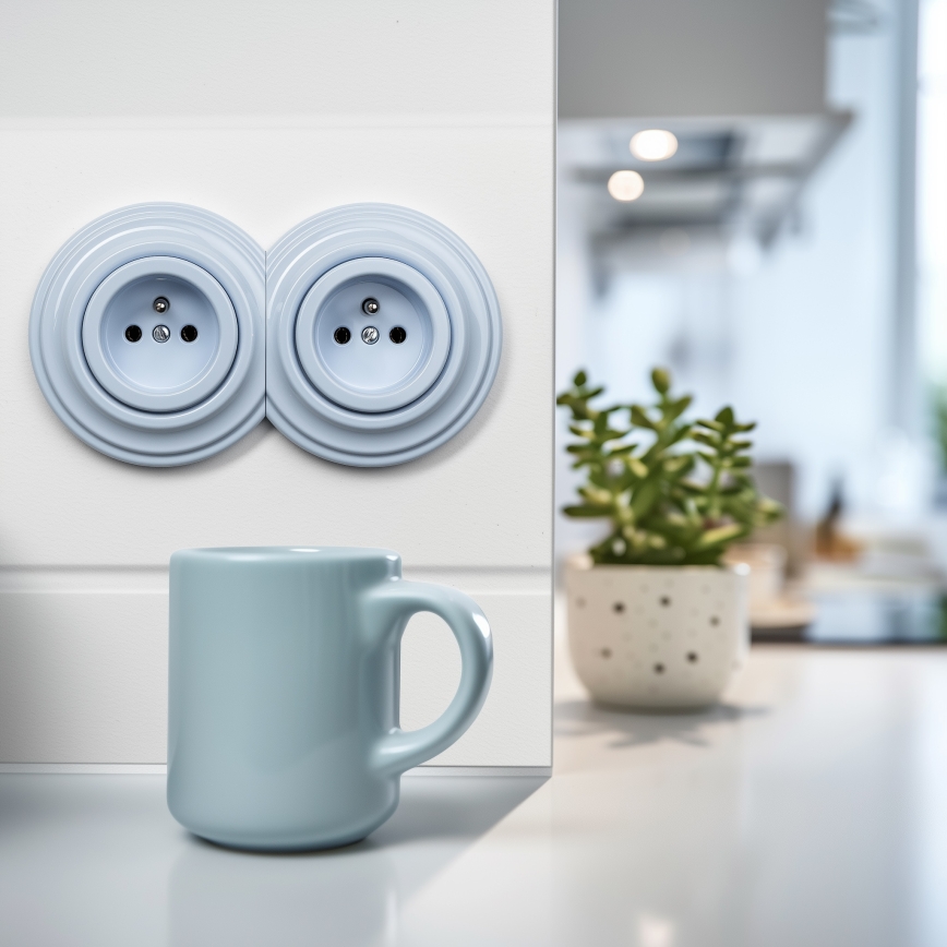 Reblig - Double retro wall socket with frame, 230V, blue