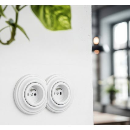 Reblig - Double Retro Wall Socket with Frame, 230V, Snow White