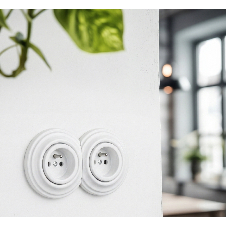 Reblig - Double Retro Wall Socket with Frame, 230V, Snow White
