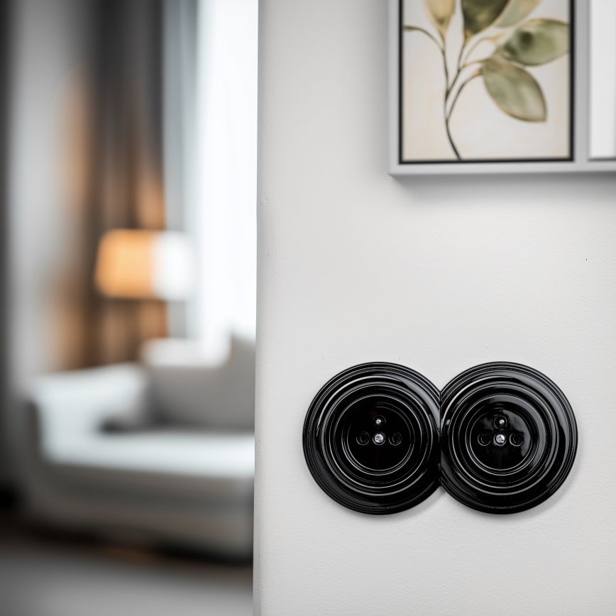 Reblig - Double Retro Wall Socket with Frame No. 1, Black