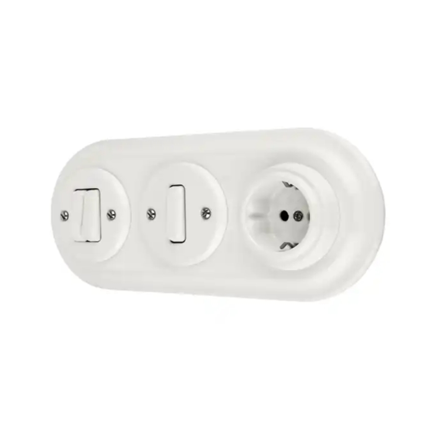 Reblig - Porcelain Retro Domestic Socket, Frameless, 250V/16A, White