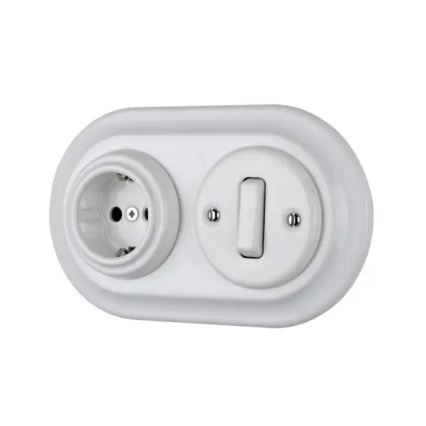 Reblig - Porcelain Retro Domestic Socket, Frameless, 250V/16A, White