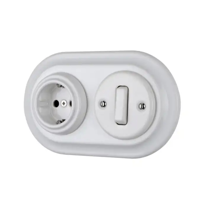 Reblig - Porcelain Retro Domestic Socket, Frameless, 250V/16A, White