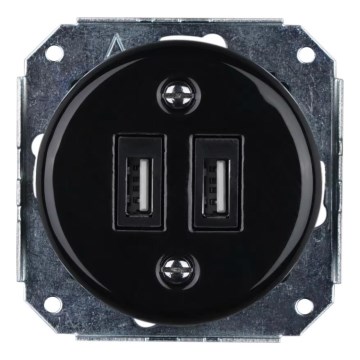 Reblig - Porcelain Retro Frameless USB Charging Outlet, 2× USB-A, Black