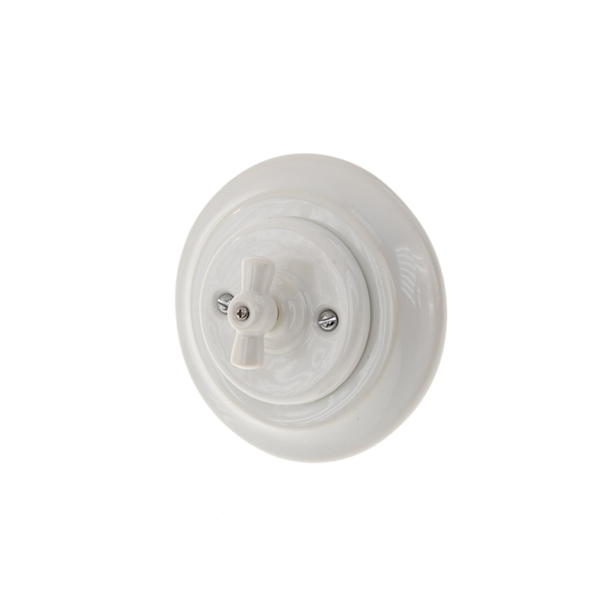 Reblig - Porcelain Retro Rotary Switch with Frame No. 7, White