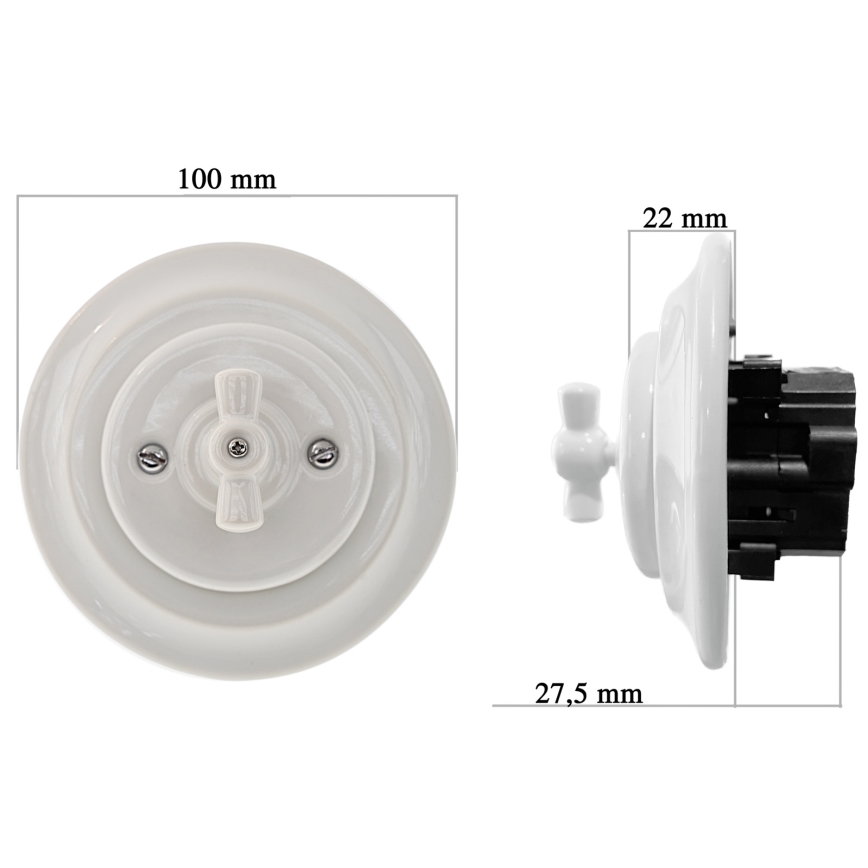 Reblig - Porcelain Retro Rotary Switch with Frame No. 7, White