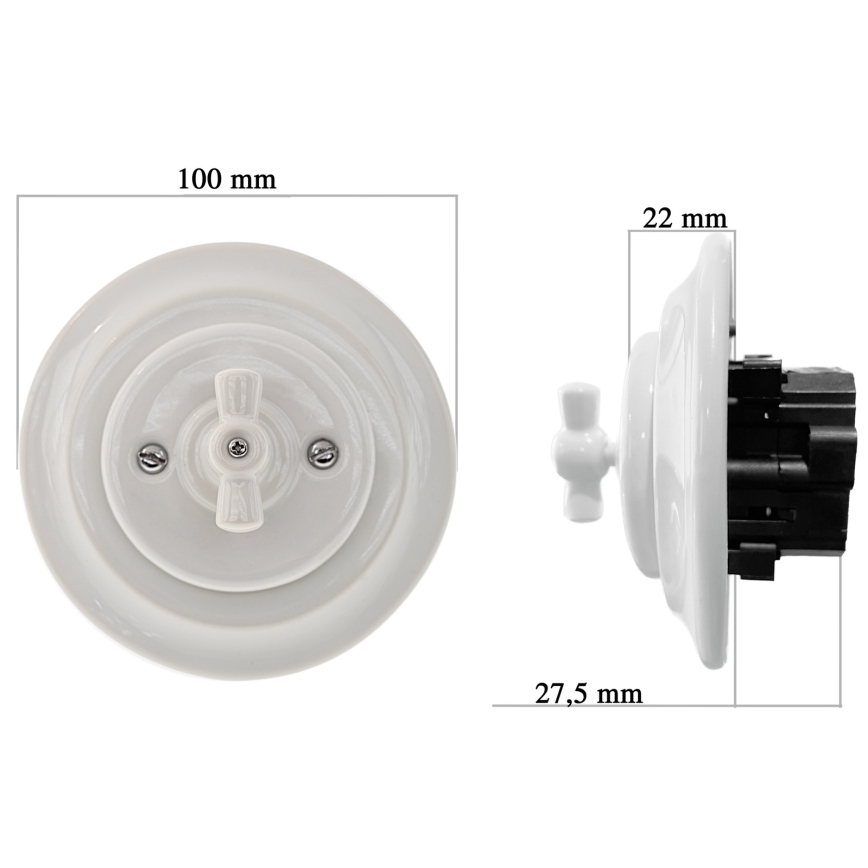 Reblig - Porcelain Retro-Style Rotary Switch with Frame No. 5, White