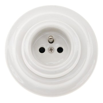 Reblig - Porcelain retro-style wall outlet with decorative frame, 250V/16A, white