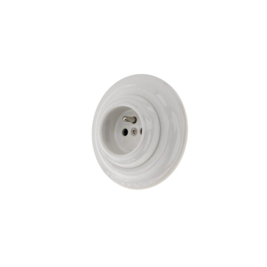 Reblig - Porcelain retro-style wall outlet with decorative frame, 250V/16A, white