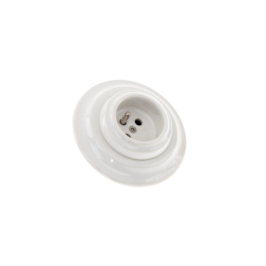 Reblig - Porcelain retro-style wall outlet with decorative frame, 250V/16A, white