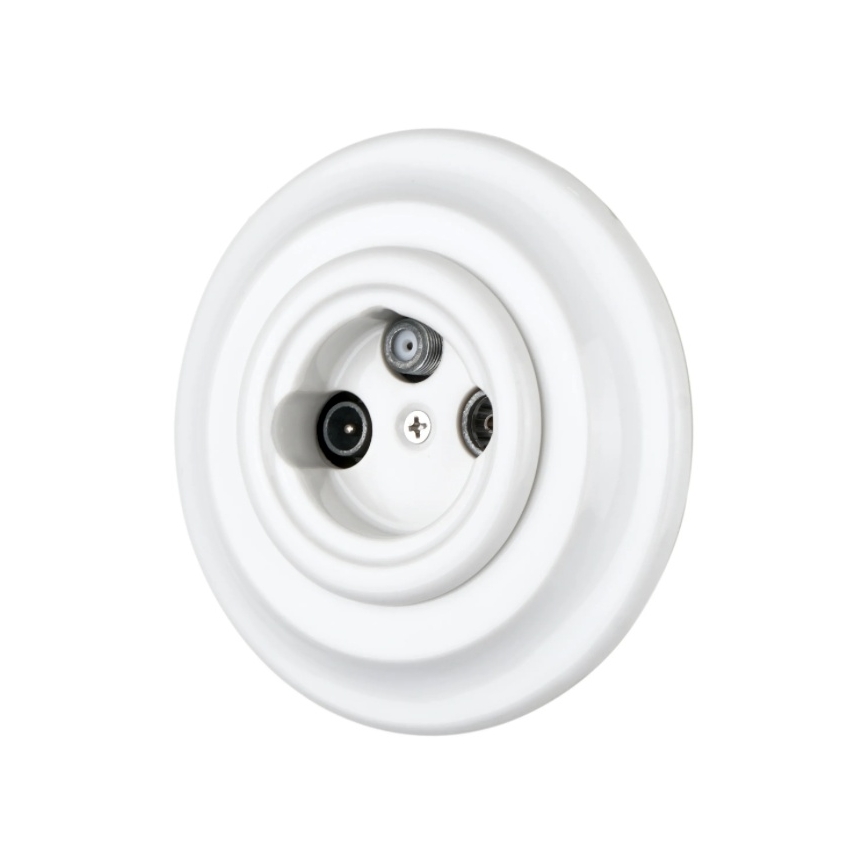 Reblig - Retro Porcelain TV/SAT-W Socket with Frame, White