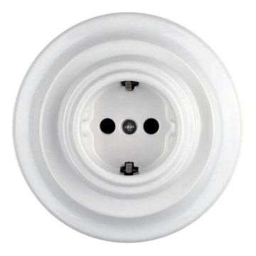 Reblig - Porcelain retro wall socket with frame, SCHUKO 250V/16A, white