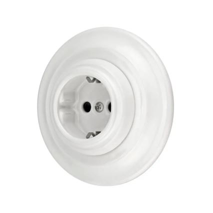 Reblig - Porcelain retro wall socket with frame, SCHUKO 250V/16A, white