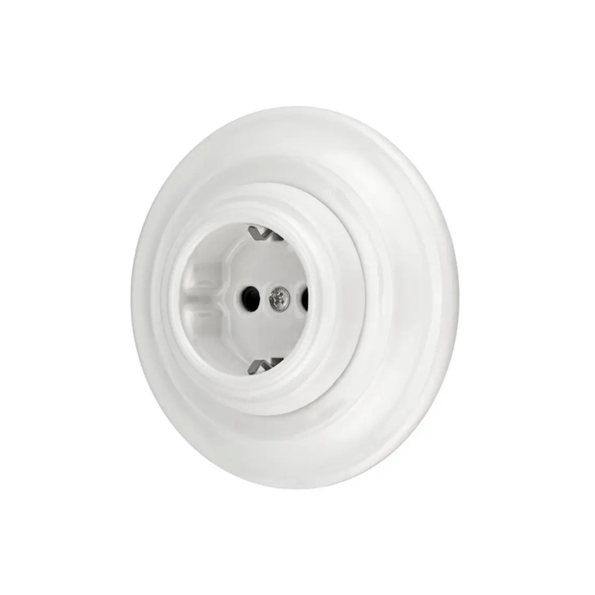 Reblig - Porcelain retro wall socket with frame, SCHUKO 250V/16A, white