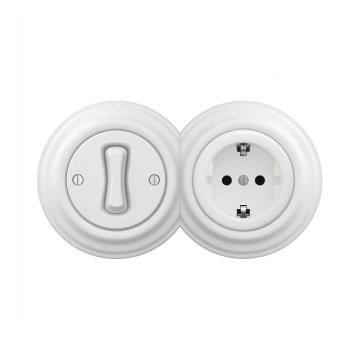 Reblig - Retro 1-gang single-pole switch and SCHUKO 230 V outlet with snow-white frame