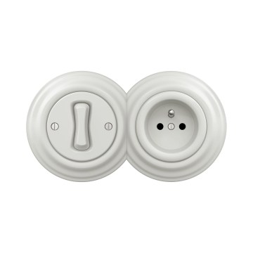 Reblig Retro 1-gang single-pole switch No. 1 and 230V socket with ceramic frame, white