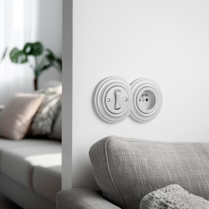 Reblig Retro 1-gang single-pole switch No. 1 and 230V socket with ceramic frame, white