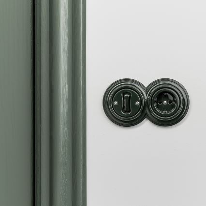 Reblig - Retro 1-gang single-pole switch No. 1 and SCHUKO 230V socket with frame, green