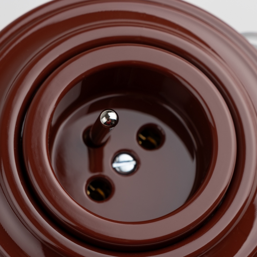 Reblig - Retro 230V Wall Outlet with Faceplate, Brown
