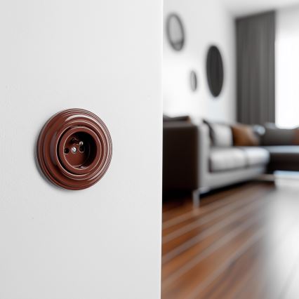 Reblig - Retro 230V Wall Outlet with Faceplate, Brown
