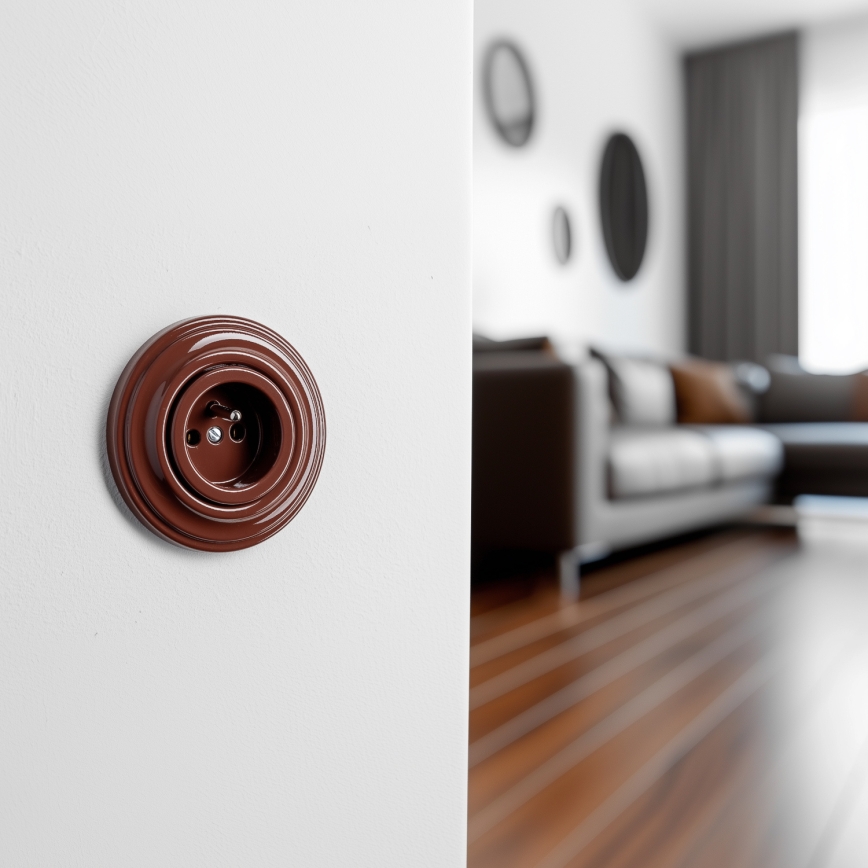 Reblig - Retro 230V Wall Outlet with Faceplate, Brown