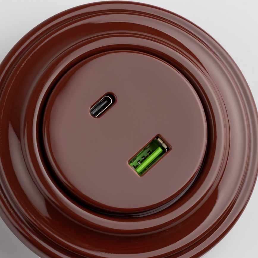 Reblig - Retro A+C USB Outlet with Frame, Brown