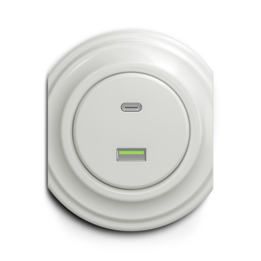 Reblig - Retro A+C USB Socket, Frameless Ceramic, White