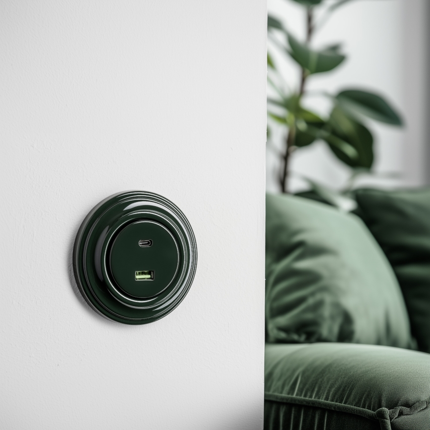 Reblig - Retro A+C USB Socket with Frame, Green